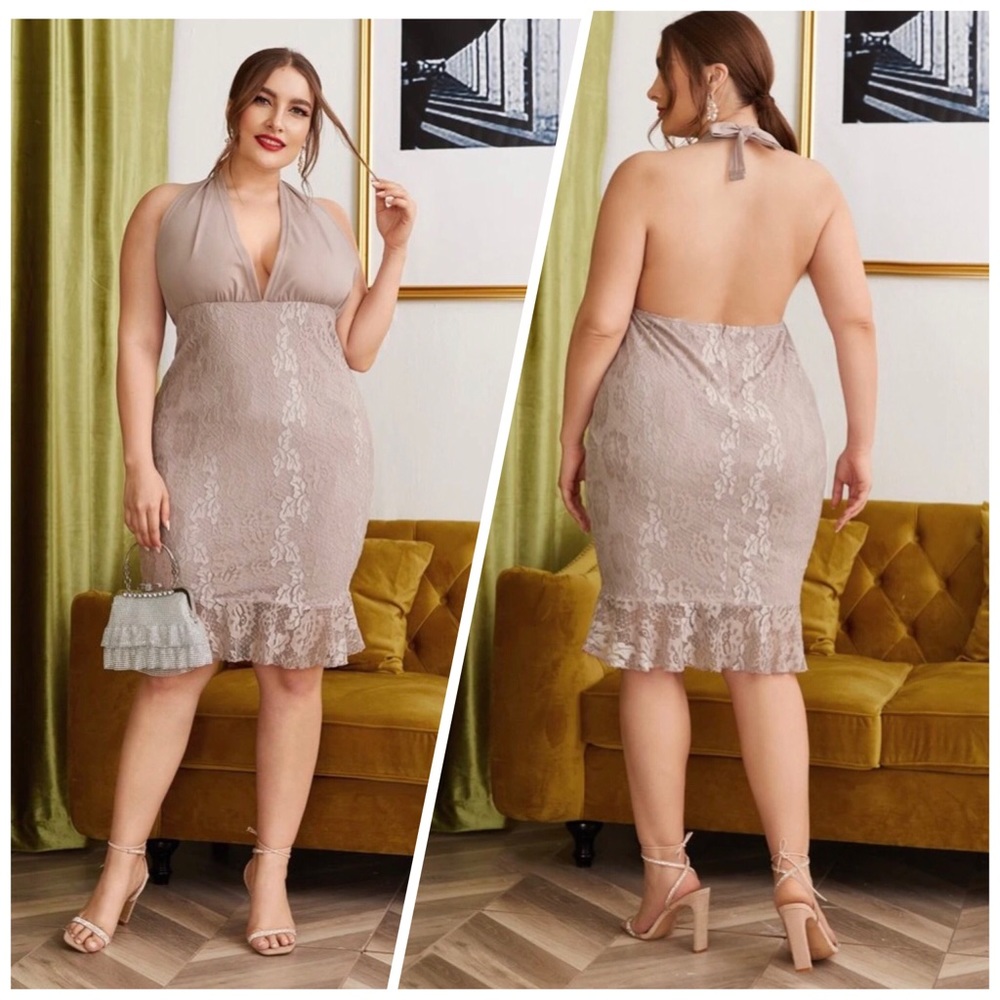 Beautiful New Lace Overlay Halter Dress.